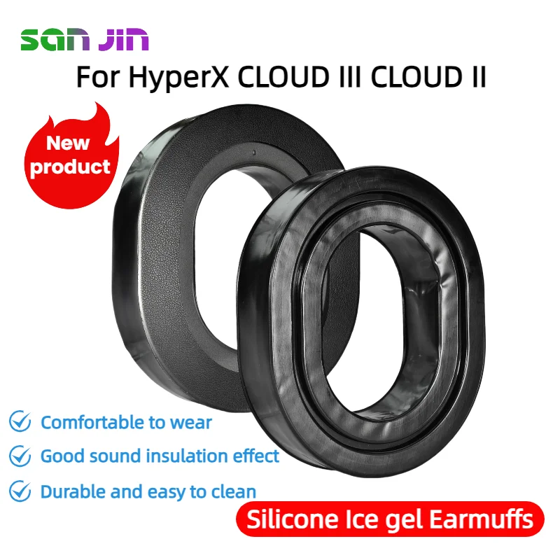 

SANJIN New Arrivals Replacement Silicone Ice gel Earpads for HyperX CLOUD III CLOUD II Headset Comfortable/Durable to Wear