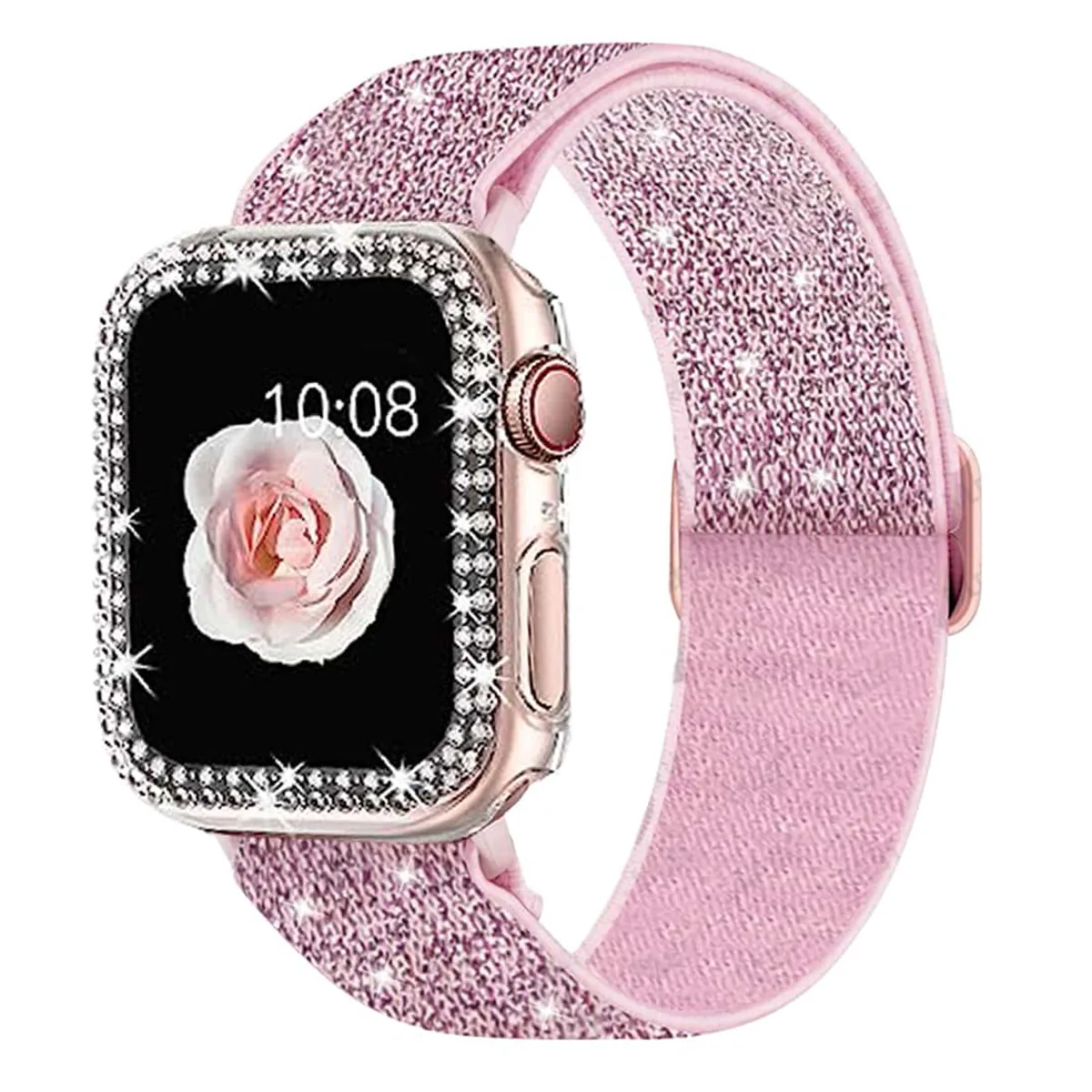 Crystal jewelry diamond watch protective case shiny nylon elastic band For apple watch ultra2 1 se s9 8 7 6 series women41454440