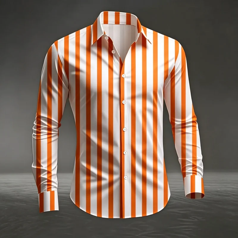 Simple Stripe Print Men's Social Shirt Business Casual Style Lapel Tops Fashion Loose Long-sleeved shirt Autumn High Quality Tee