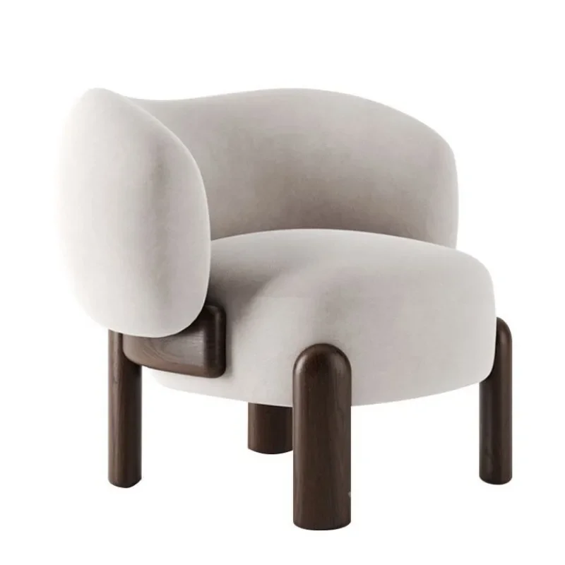Sillón Nórdico Individual, Sillón de Madera Maciza para Sala de Estar o Balcón, Estilo Wabi-Sabi