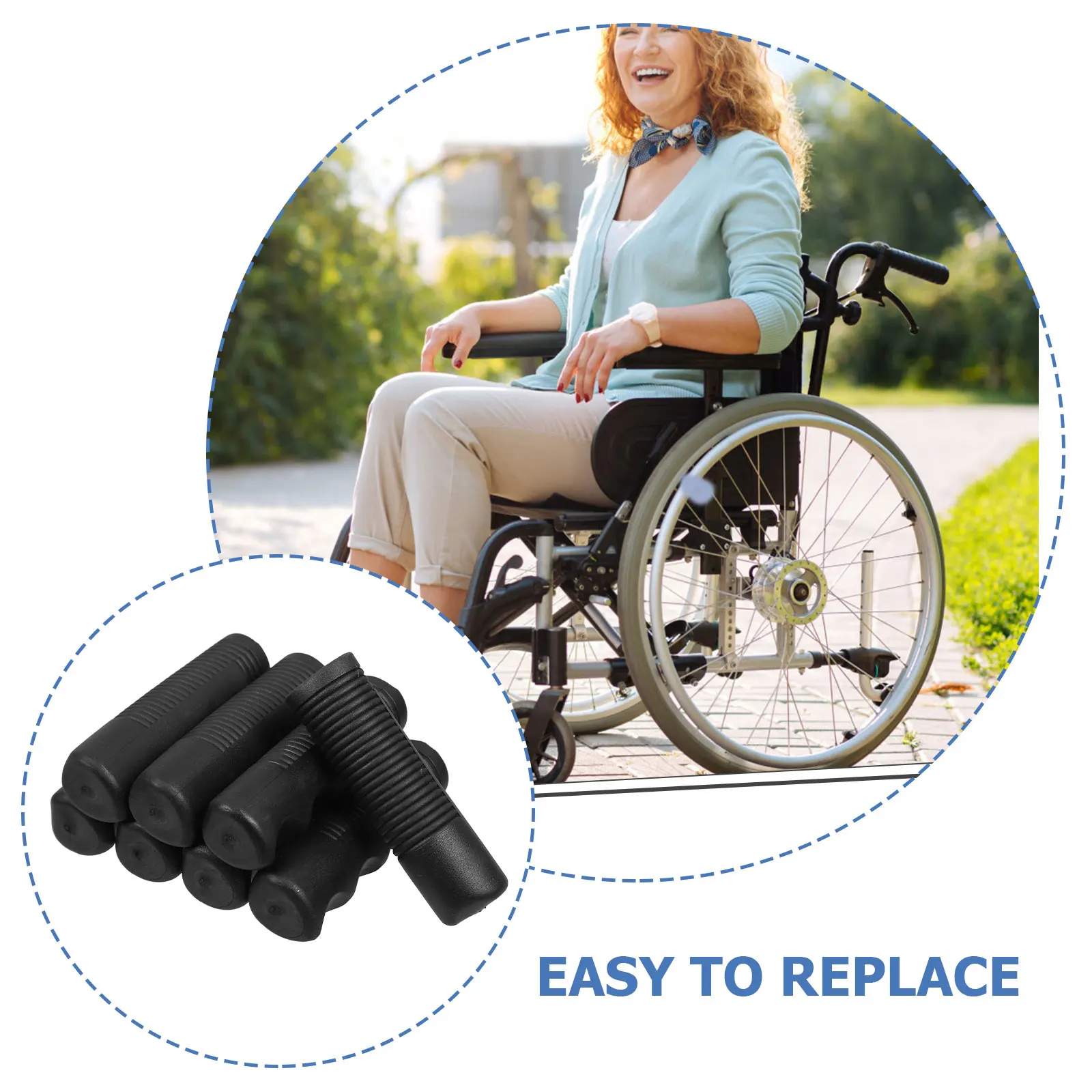 

Black 22MM Installation Diameter Durable Non Slip Handle Grips For Wheelchair Cart PVC Mechanical Replacement