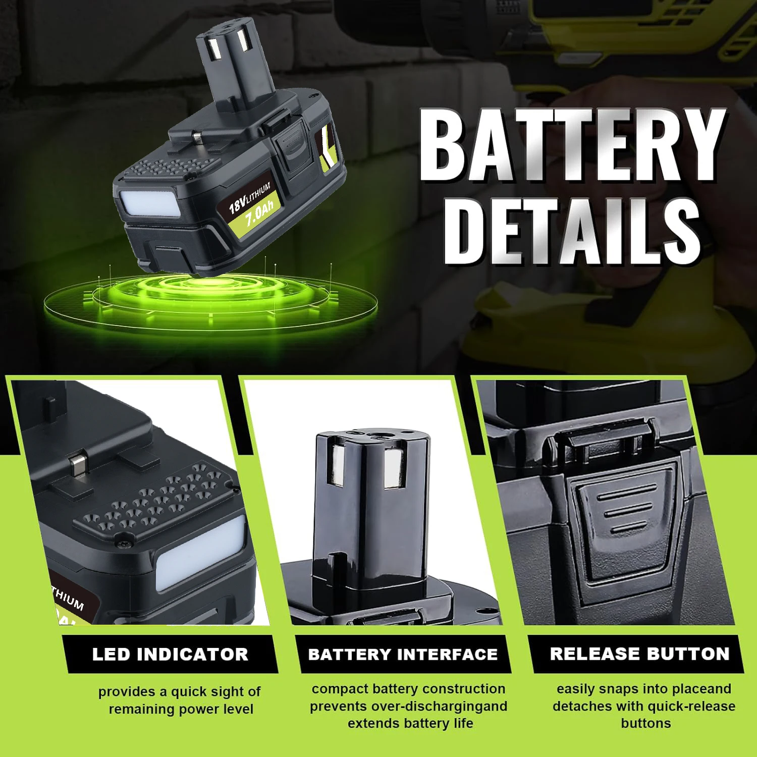 VANON 2Pack 7.0Ah P108 Li-on استبدال لـ ryobi 18v P102 P103 P107 P109 دبوس بطارية متوافق مع أدوات كهربائية لاسلكية 18 فولت