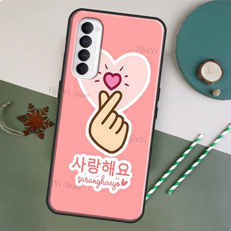 Huruf Korea Lucu Saranghae I Love You untuk OPPO A53 A31 A5 A9 2020 A1K A3S A5S A15 A52 A72 A91 F5 F7 Reno 4 Pro 2Z Casing Ponsel