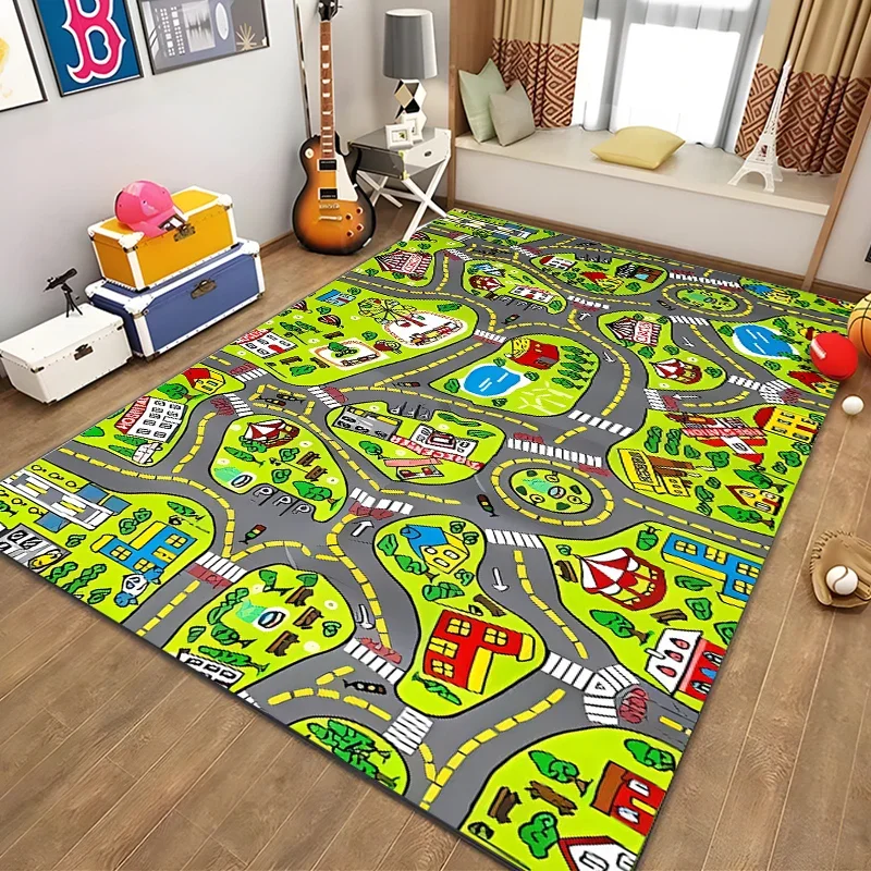 Kinderteppich, Spielteppich, Stadtleben, lernen, Spaß haben, sicher, pädagogisch, Straßenverkehrssystem für Kinder, Spielmatte für Schlafzimmer, Spielzimmermatte