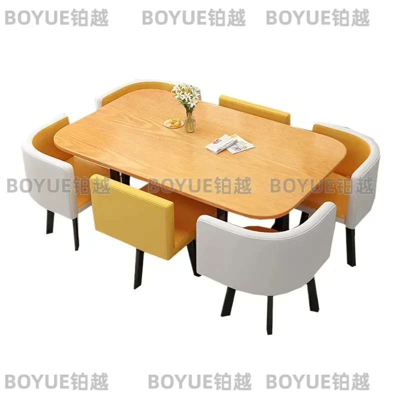 Rectangular Office Meeting Table and Chair Set for Reception Negotiation Training Rest Area Dining Room Family Use Six Person