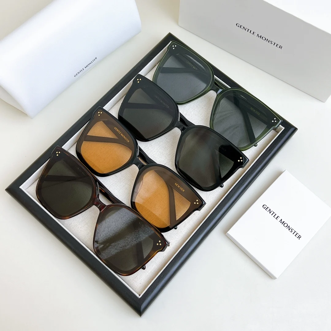 GENTLE MONSTER NEW HER Gafas de sol con montura de acetato de gran tamaño para hombre, gafas de sol Uv400 cuadradas a la moda, gafas vintage para mujer con estuche