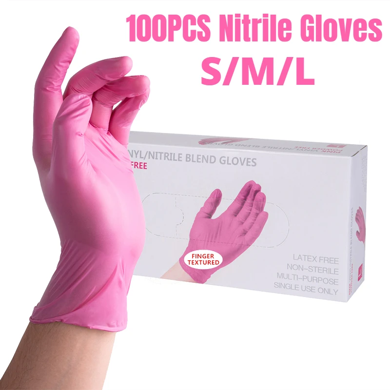 Gants Imperméables et Antistatiques de Couleur Rose Poulet, pour la Maison, la Cuisine, la Teinture des Cheveux, le Tatouage, 100 Pièces