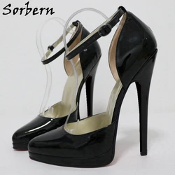 Sorbern nero due pezzi donna scarpe a pompa 18Cm tacco alto tacchi a spillo Big Size Eu43 Fetish Sissy Boy Party scarpa punta a punta personalizzata