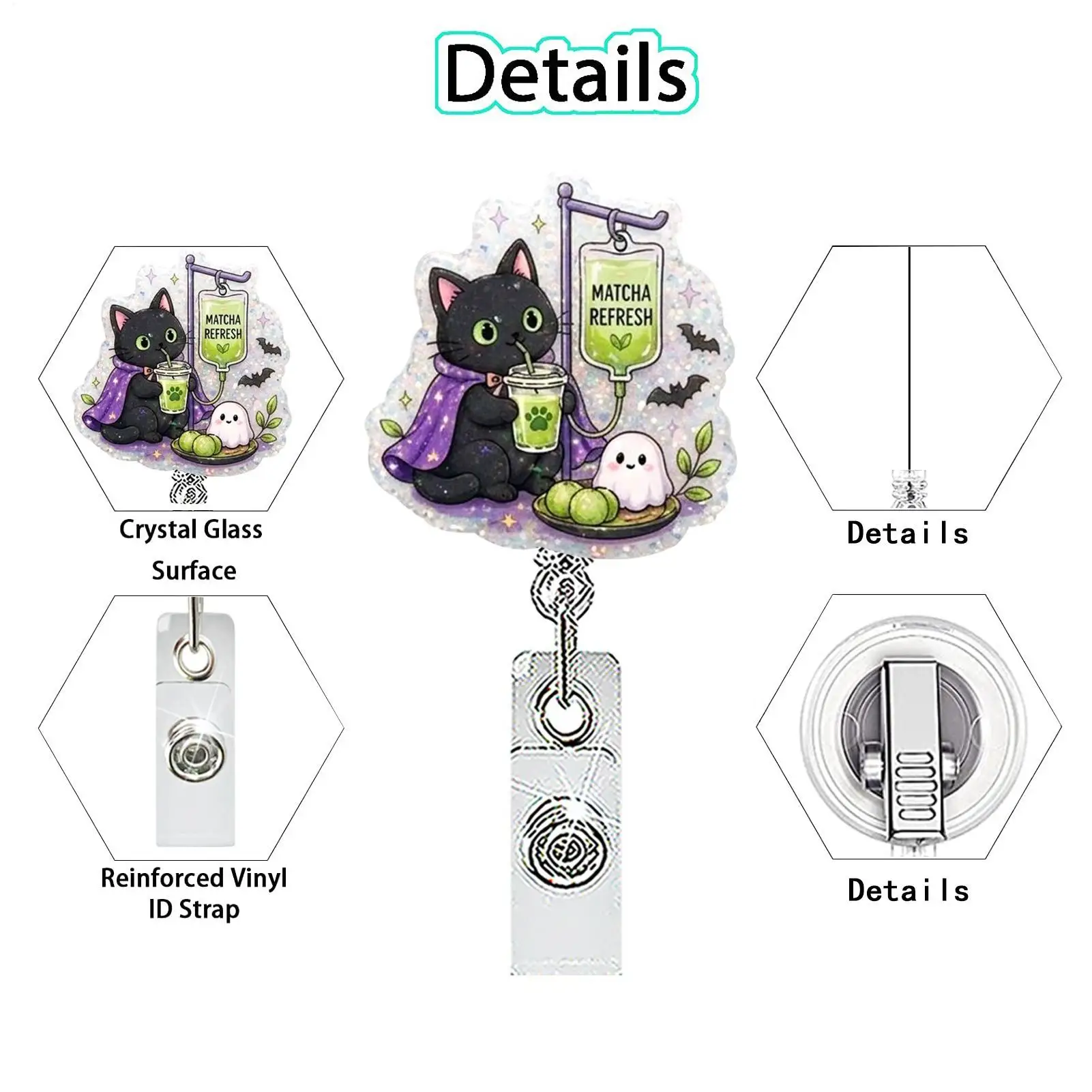 Halloween Badge Reel 5 Piece Cute Funny Nurse Student Name ID Clip Retractable Spooky Badge Reel for Nurse Doctor Holiday