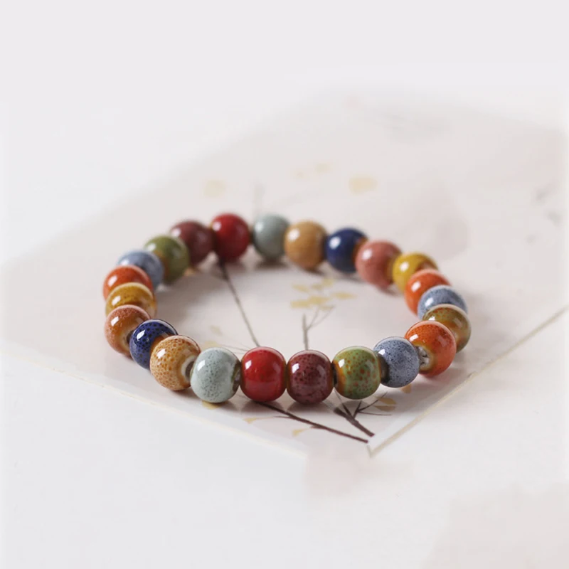 Ethnic Style Fashion Glaze Ceramic Beaded Dainty Bracelet Strand Bracelet Multicolor Elastic Shell/Fruit/Bone Shape Ceramic Bead