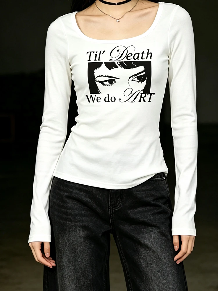 New autumn and winter Gothic retro pattern printed women's long sleeved T-shirt cross-border European and American clothing