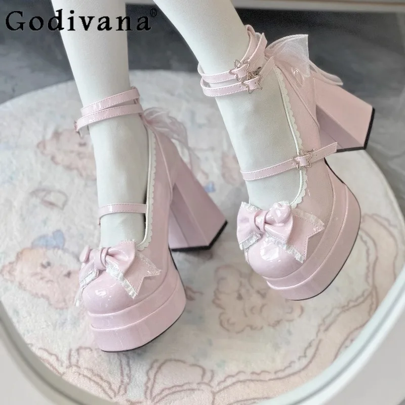 

Женская оригинальная обувь в японском стиле, милые розовые туфли на высоком каблуке в стиле Лолиты, новые летние кожаные туфли Мэри Джейн для девочек