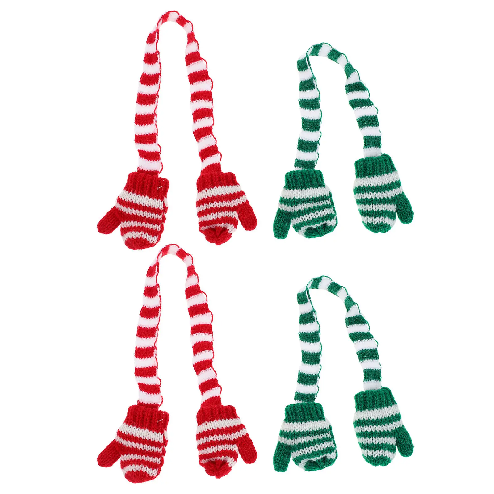 

4Pcs Christmas Mini Knit Mittens Soft Wool Yarn Striped Winter Accessories for Bjd Reborn Seasonal Dress Up Wardrobe