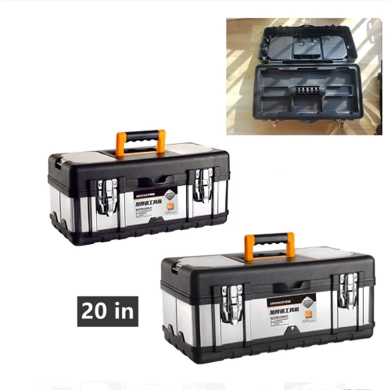 Tool box Stainless Steel Toolbox 2-Layer Tools Storage Box Empty Large Tool Case Hardware Suitcase Metal Portable Tool Organizer