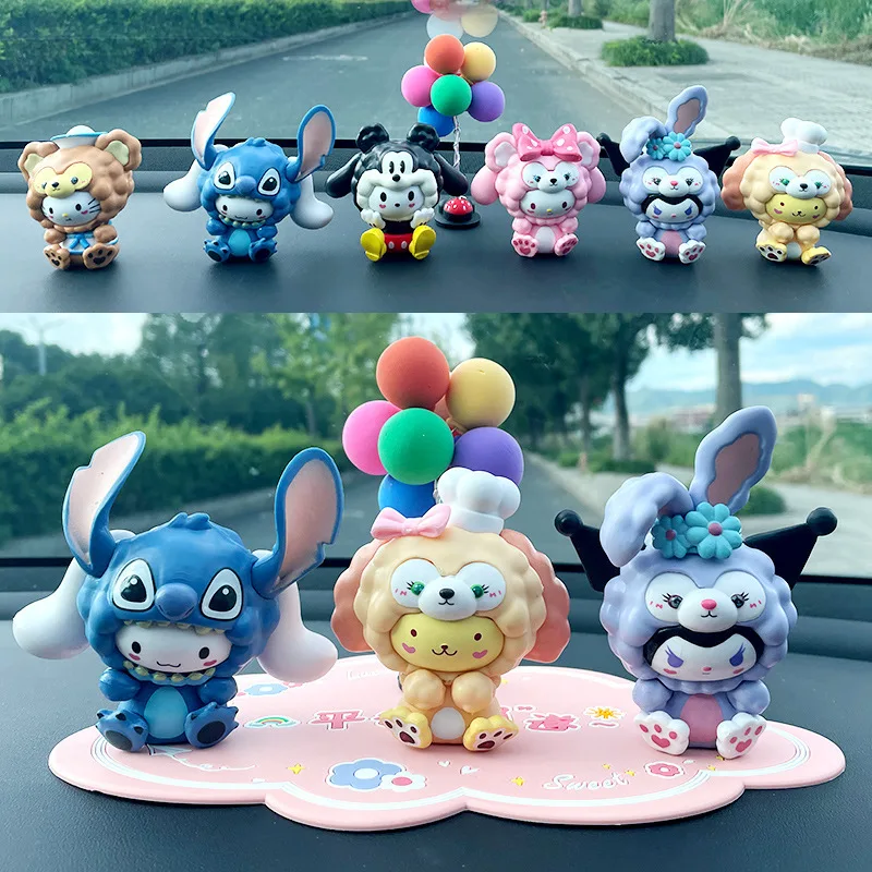 Car Ornaments Sanrio Anime Figure Kuromi My Melody Cinnamoroll Action Figures Cute Auto Interior Center Console Decoration Gift