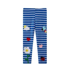 Jumping Meters New Baby Leggings Pants Blue Stripe Bee Flowers Embroidery Fashion Girls Skinny Pants Hot Selling Leggings Girl