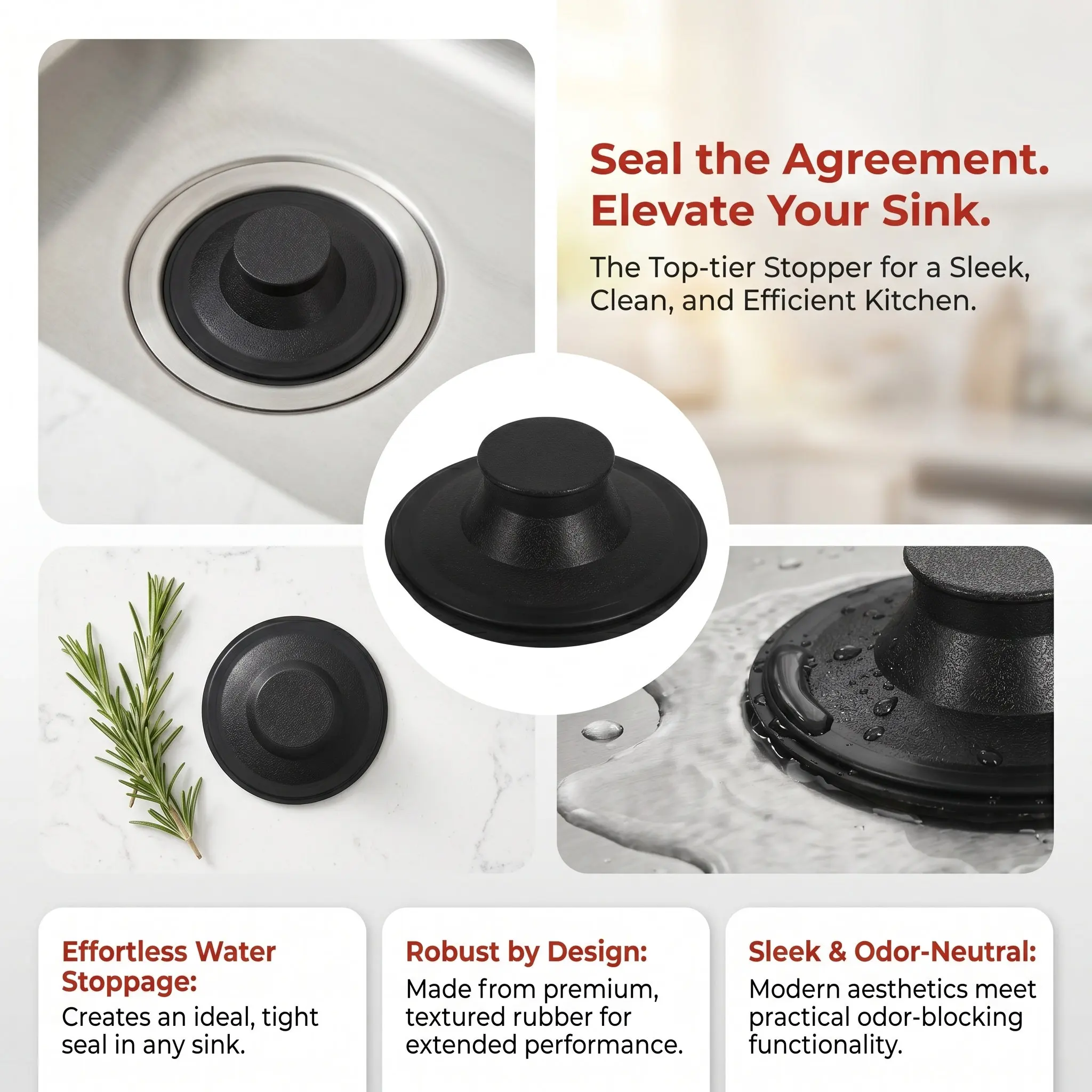 Sink Stopper for Garbage Disposal Rubber Kitchen Sink Plug Drain Stopper Odor Preventing Multi Functional Sleek Elegant
