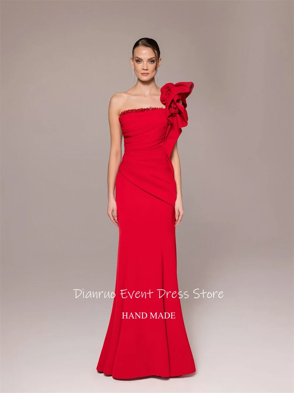 Dianruo rouge une épaule robe De soirée élégant Satin volants robes De Fiesta plissé sirène robe De soirée De mariage personnalisé