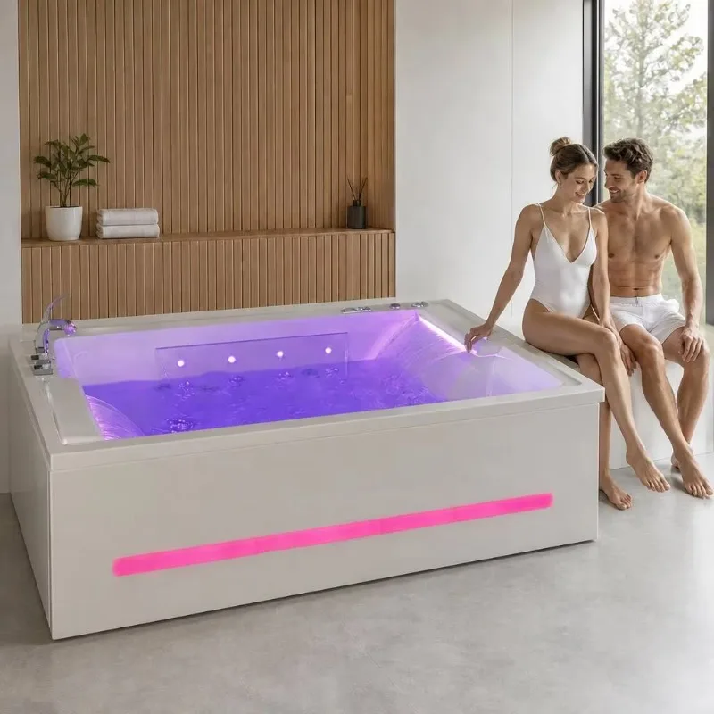 Factory Direct CE Acrylic 3 Side Skirt Massage Bathtub With 20 Jets Hydro Massage Bubble Color Light Thermostatic For Hotel Home