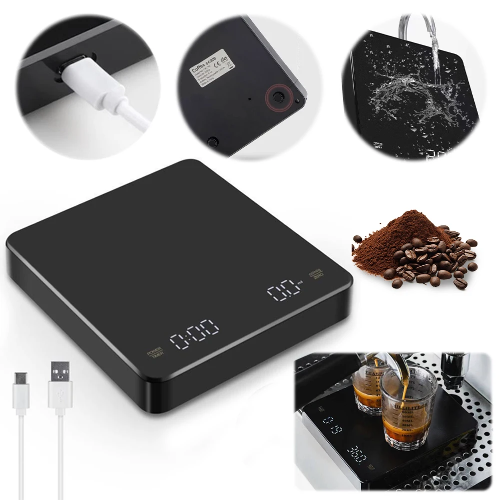 

Mini Coffee Scale with Timer Rechargeable 3kg/0.1g Accurate Scale Auto Tare Portable Digital Kitchen Scale Portable Coffee Scale