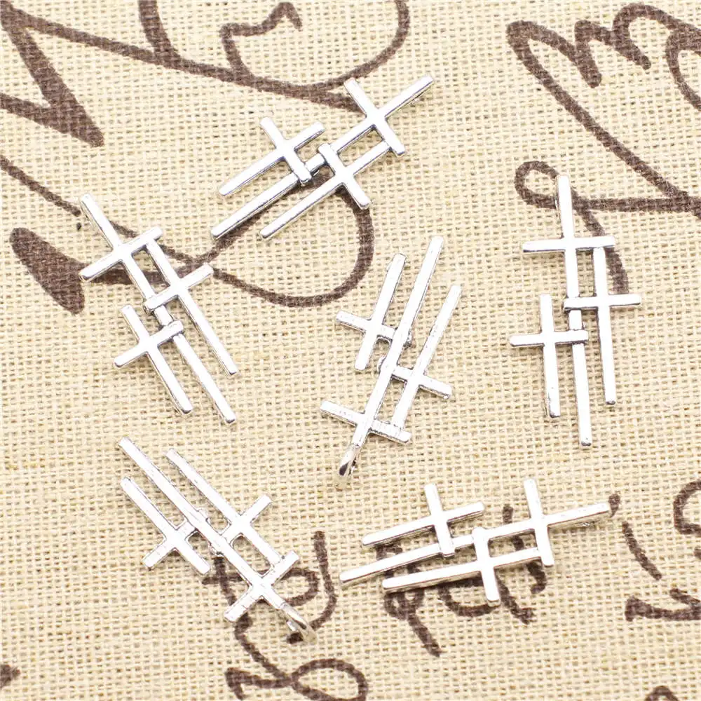 10pcs Antique Silver Color 15x30mm Cross Charms Handmade Jewerly Diy