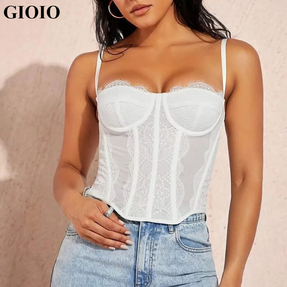 

GIOIO QuiteS Lace Bone Shapework Chest Lingerie Hollowed Out Backless Mesh Perspective Halter Sexy Girls Bra Underwear