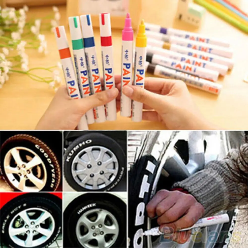 1pcs White Waterproof Cars Wheel Tire Oily Mark Pen Auto Rubber Tyre Paint Pen CD Metal Permanent Paint Marker Graffiti Touch Up