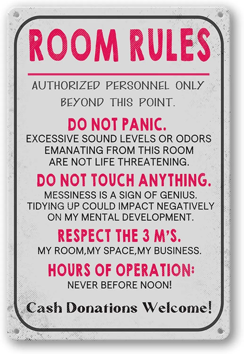 1p,Room Rules Sign For Teen Girls Boy Bedroom/Gaming Room Door Decor Dorm Wall Accessories Cool Things, Funny Metal Tin Signs
