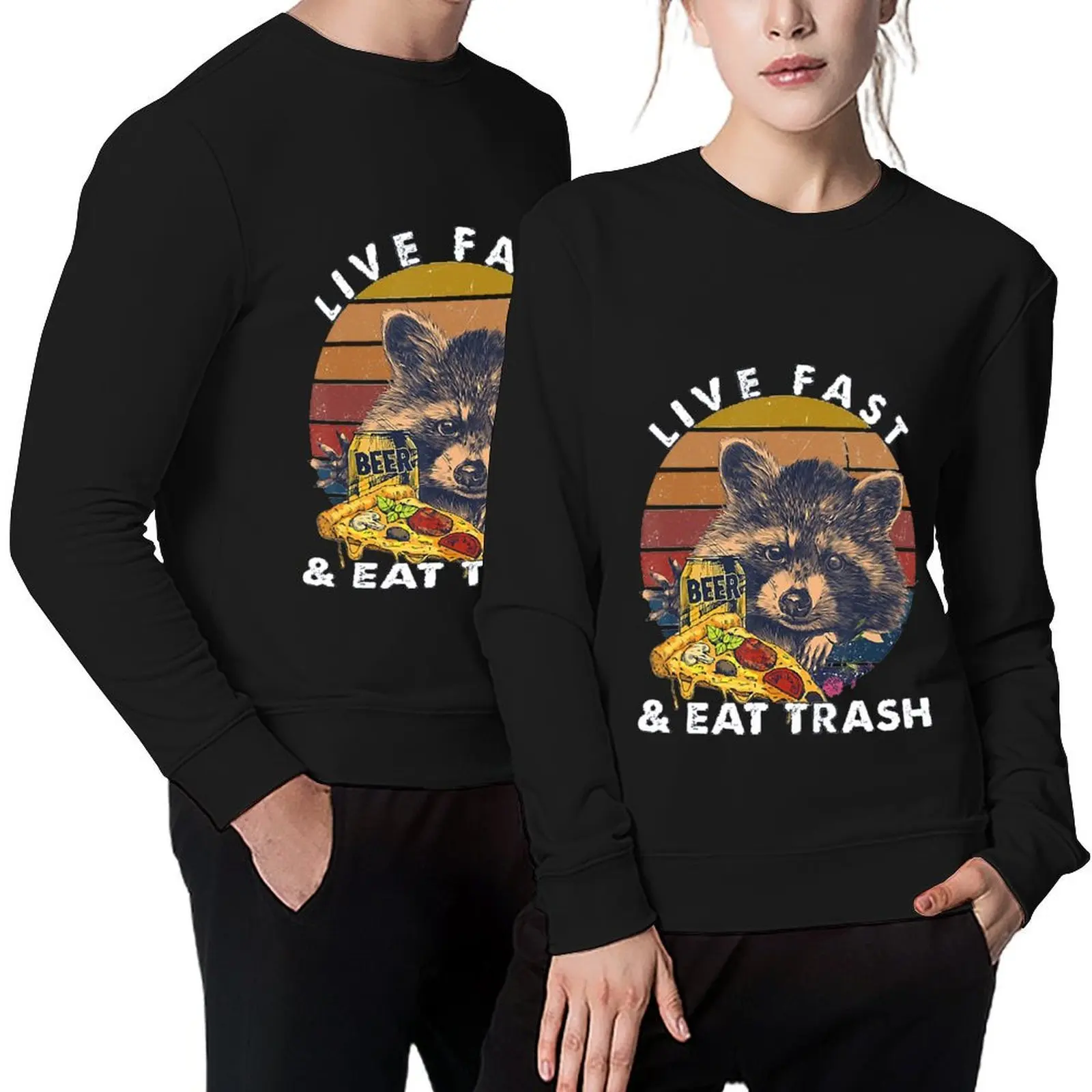 

Live Fast And Eat Trash Funny Raccoon Beer Tacos Vintage Pullover anime clothes tracksuit men men clothes sweatshirts men