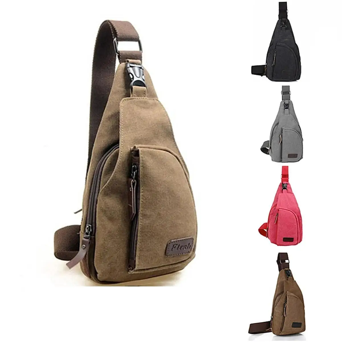 Brand New Men Vintage Canvas Leather Satchel Shoulder Sling Chest Pack Bag