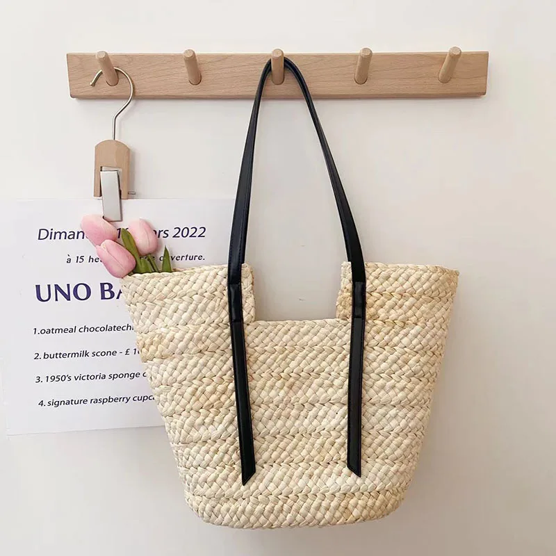 Bolso grande de paja tejida para mujer, Bohemia hecha a mano bandolera de ratán, ideal para la playa, de diseñador, 2024