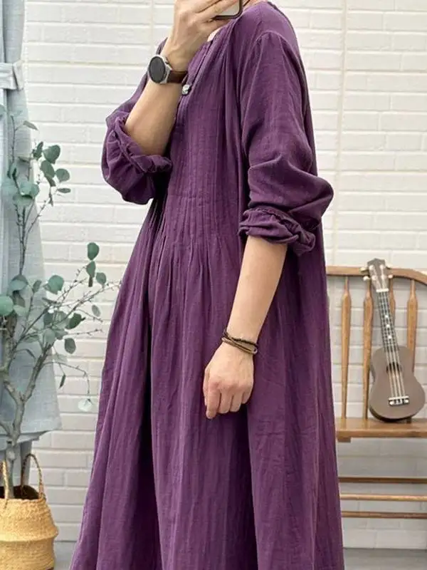Spring 2026 Double Layer A-Line Dress Slimming Long Sleeve Accordion Pleat Front And Back Elegant plus Size Women's Dress