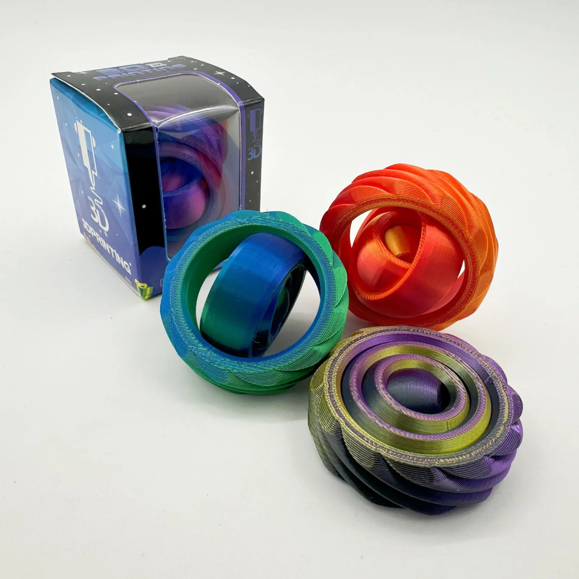 Cool 3D-geprint Spin Ball-speelgoed in kleurendoos O-vorm Universele Fidget Spinner Zwaartekracht Spin Verlicht angst Stress Relief Cool speelgoed