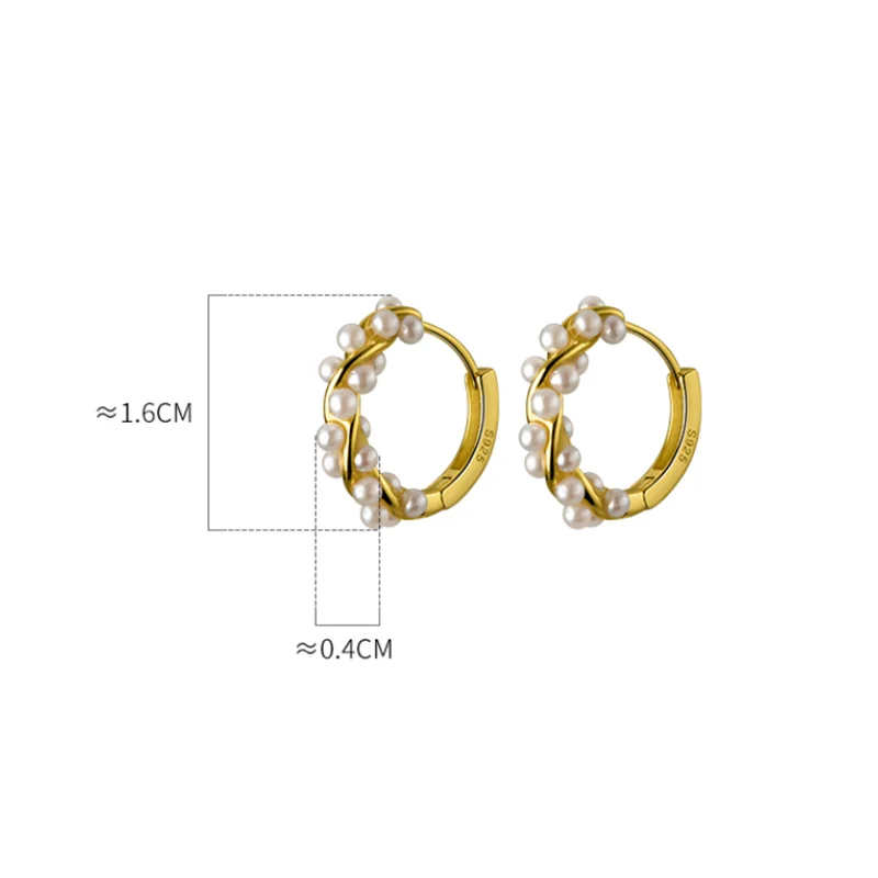 WANTME 925 Sterling Silver Vintage French Twist Synthetic Pearl Huggies Hoop Earrings for Women Fashion Elegant Wedding Jewelry