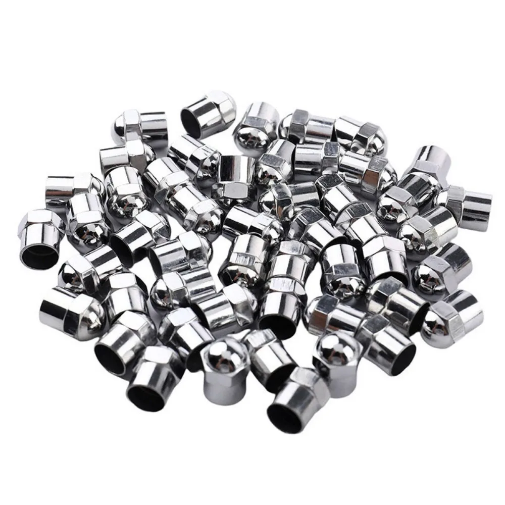 10/100PCS Universal Flat Head Valve Cap Plastic Silica Gel Hexagonal Chrome Plated Dust Cap With Washer Car Tire Valve Cover