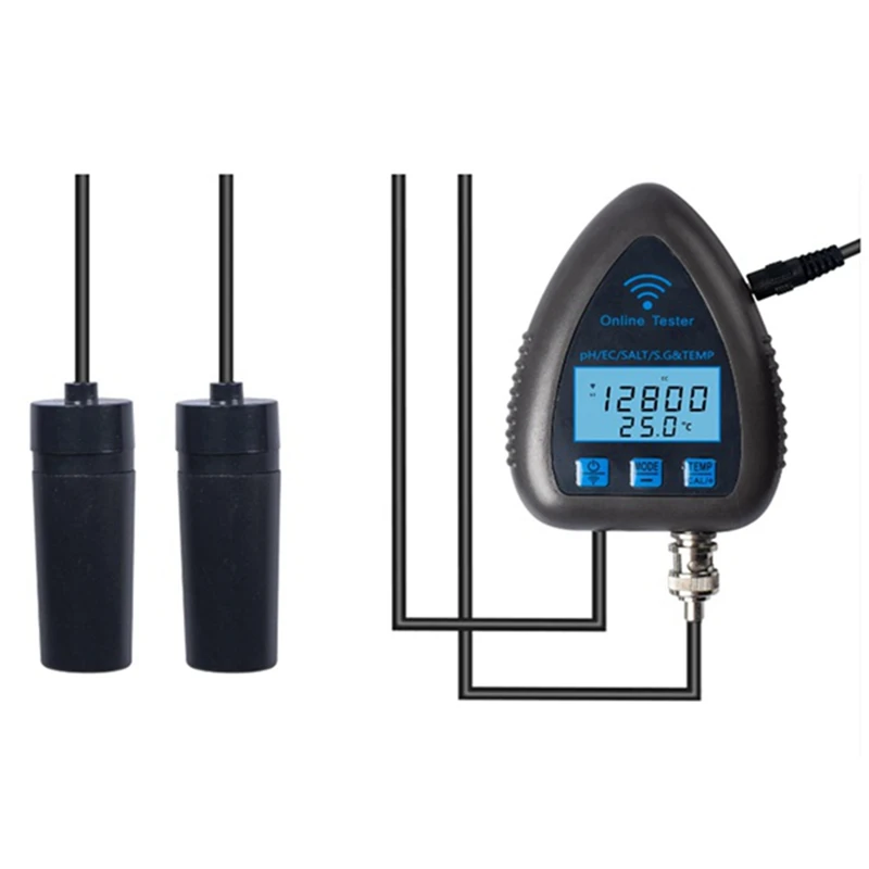 

US Plug,Wifi Bluetooth 5 In 1 Water Quality Tester TDS/EC/SALT PH S.G.TEMP Digital Water Monitor For Aquariums-FS-PHFU