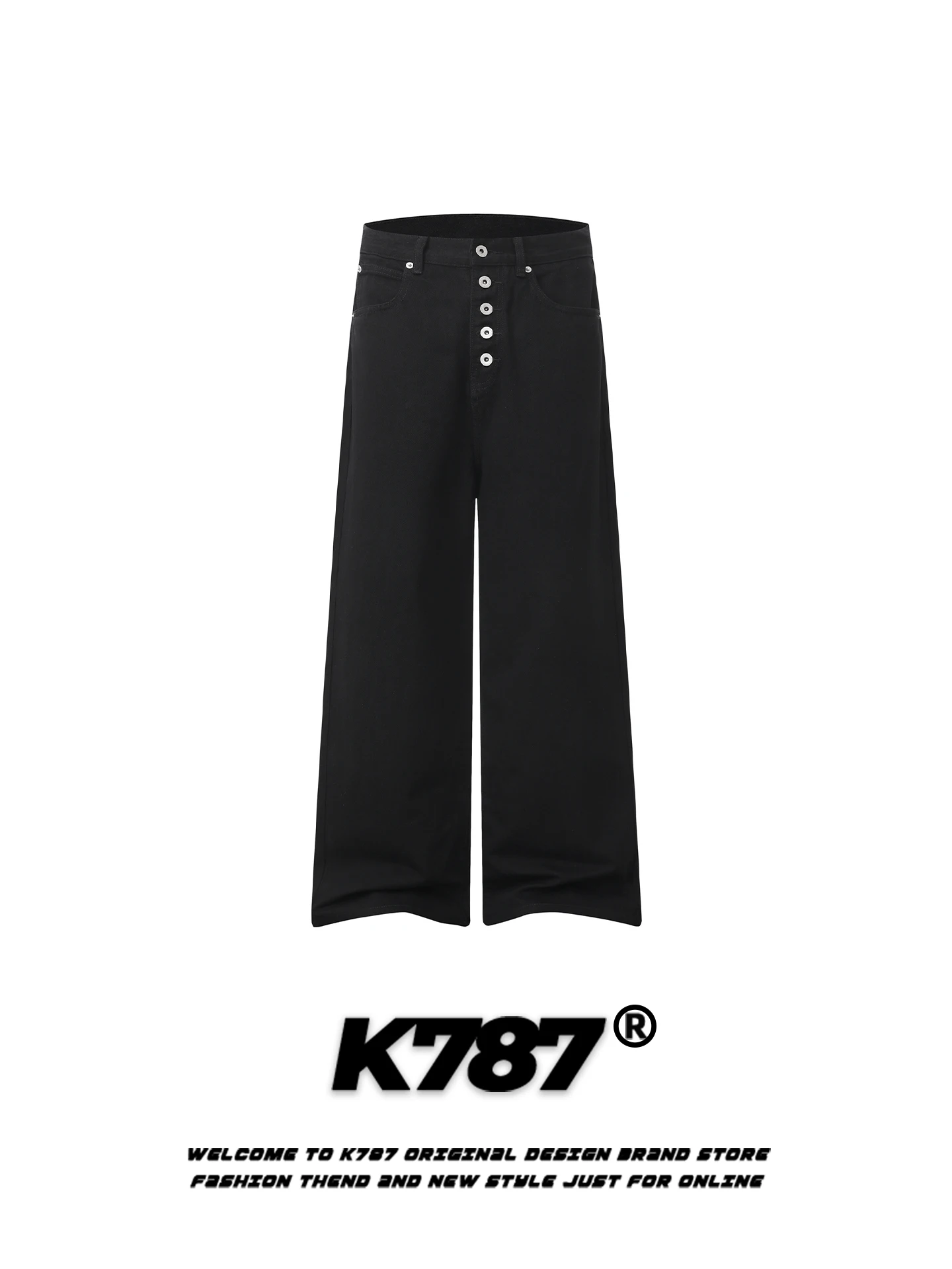 

K787 American Sle Streetwear Loose Fit Casual Jeans Men's PU Leather ket Button Straight Leg Wide Leg Pants