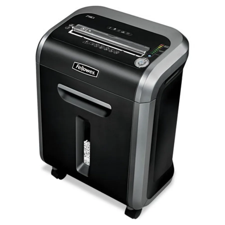 Office shredder, steel body, black, 16-sheet cross-cut capacity with jam-proof technology