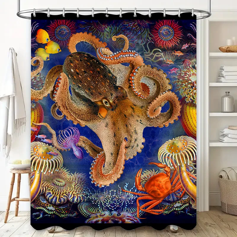 ستارة حمام تجريدية أرجوانية بتصميم مموج أسود لديكور الحمام، قماش حديث وأنيق ومقاوم للماء مصنوع في الصين #2