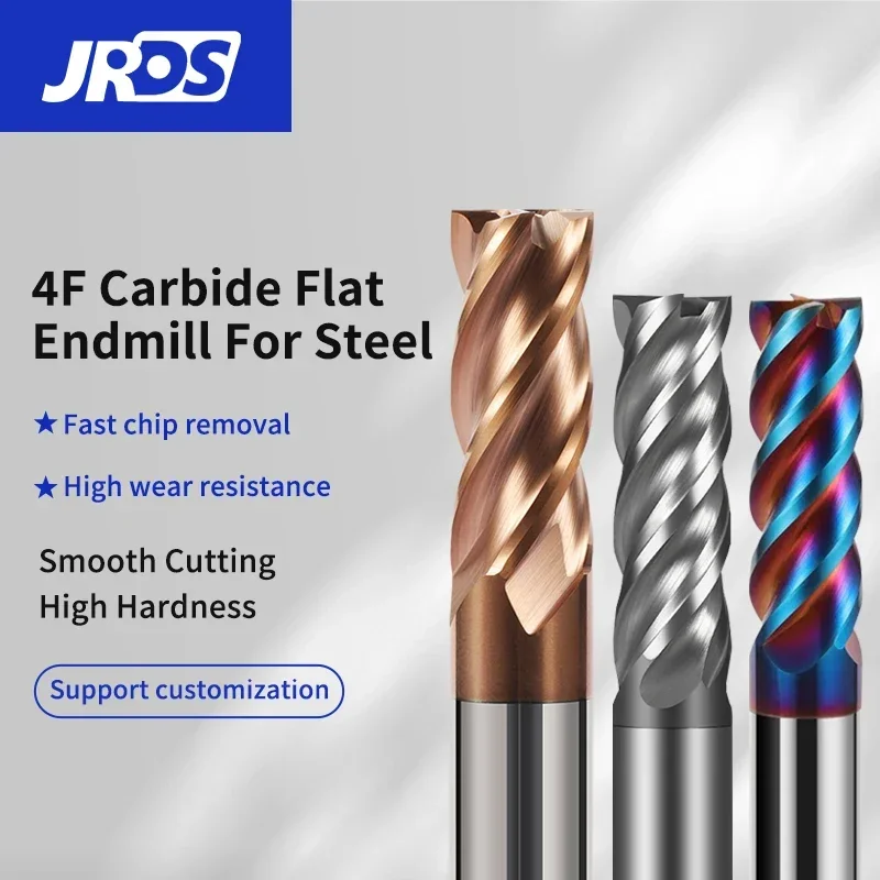 JRDS frese in metallo duro CNC 4 flauto macchina in tungsteno utensili per fresa in metallo sede chiave faccia Router Bit HRC 55 65 70 fresa