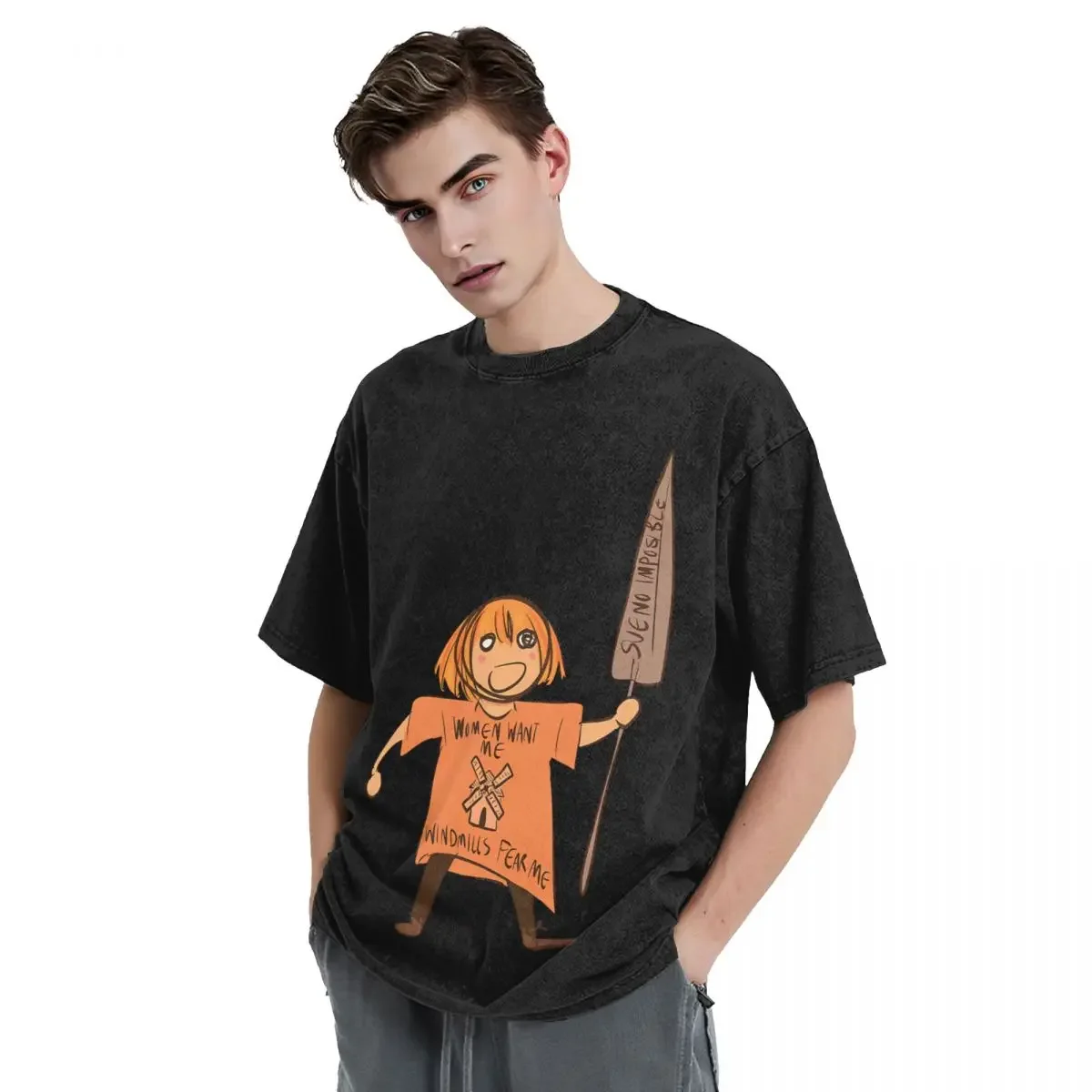 مضحك دون كيشوت من شركة Limbus تي شيرت رجالي مطبوع بلايز فضفاضة ونحيفة تناسب القمصان النسائية