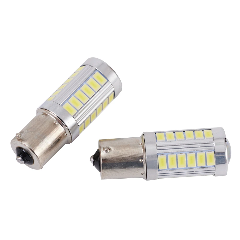 2Pcs 6500K LED Reversing Light BA15S P21W 1156 Socket Tail Bulb Reverse Lamp Daytime Running Signal Light 33-SMD 5630 12V