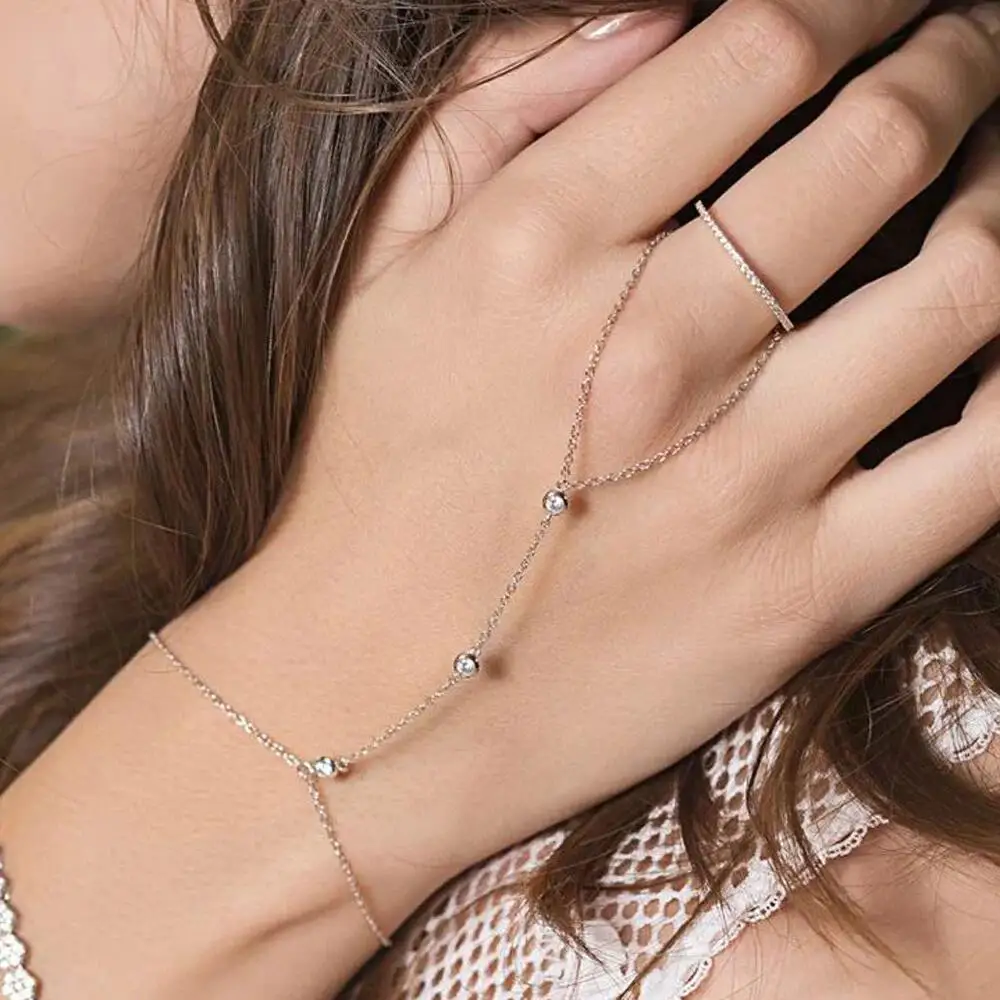 

100% стерлингового серебра 925 пробы золотого цвета micro pave cz станция браслет-цепочка с кольцом модные наручные украшения для женщин