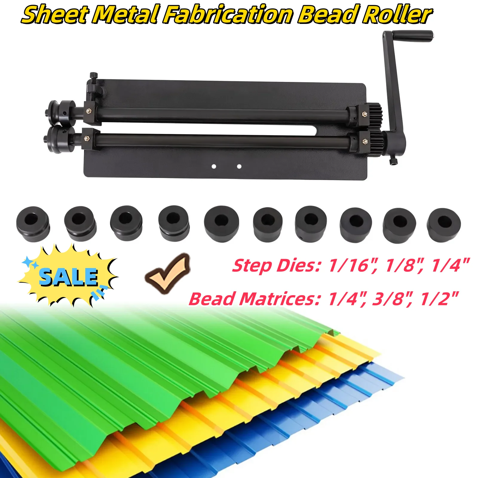 Sheet Metal Fabrication Bead Roller, Rotary Machine, Flaring Tool Beading Machine 6 Sets* Dies