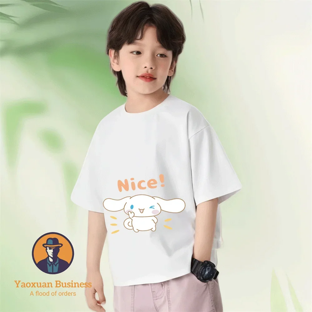 

2-14Y Boys Girls Round Neck Pure Cotton T Shirt Cinnamon Anime Print Summer Fashion Kidswear Hot Sale