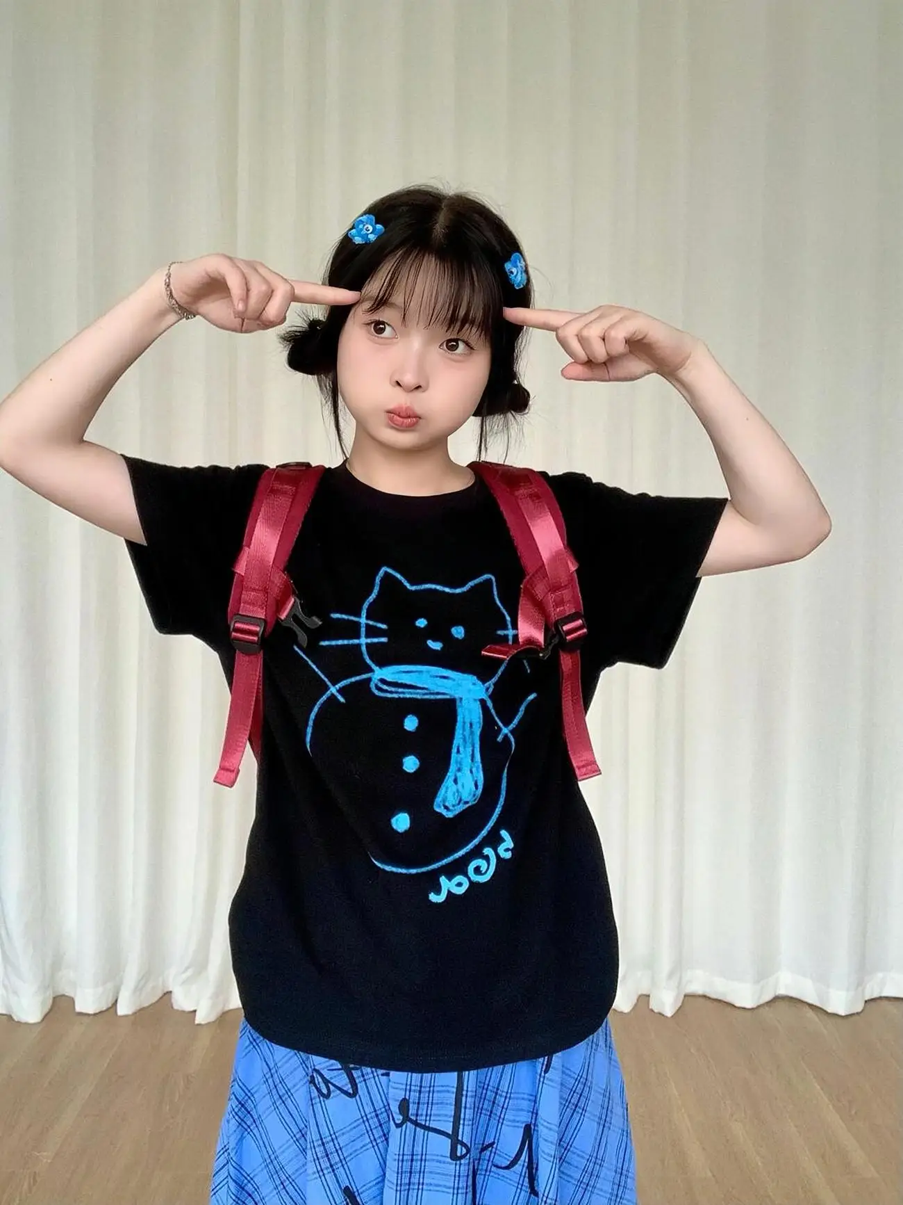 Sakura Mallow Short Sleeve T-Shirt Women's Cute Prank Snowman  Top Slimming Casual Summer Versatile round Neck Short Length