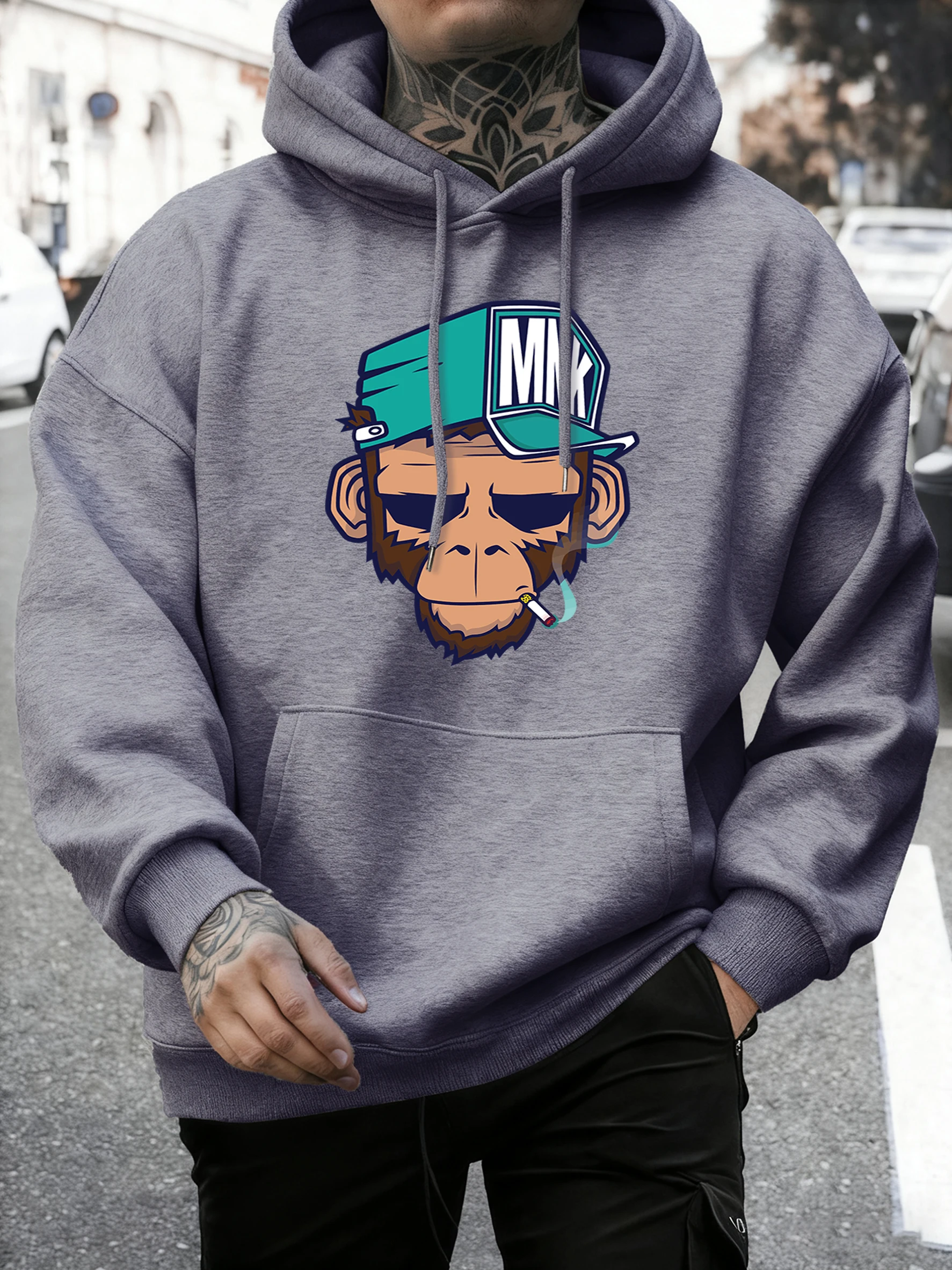 

Ретро одежда, шляпа, пуловеры с принтом обезьяны, мужская футболка в стиле хип-хоп с круглым вырезом, осенняя повседневная универсальная одежда, свободная одежда унисекс с длинным рукавом