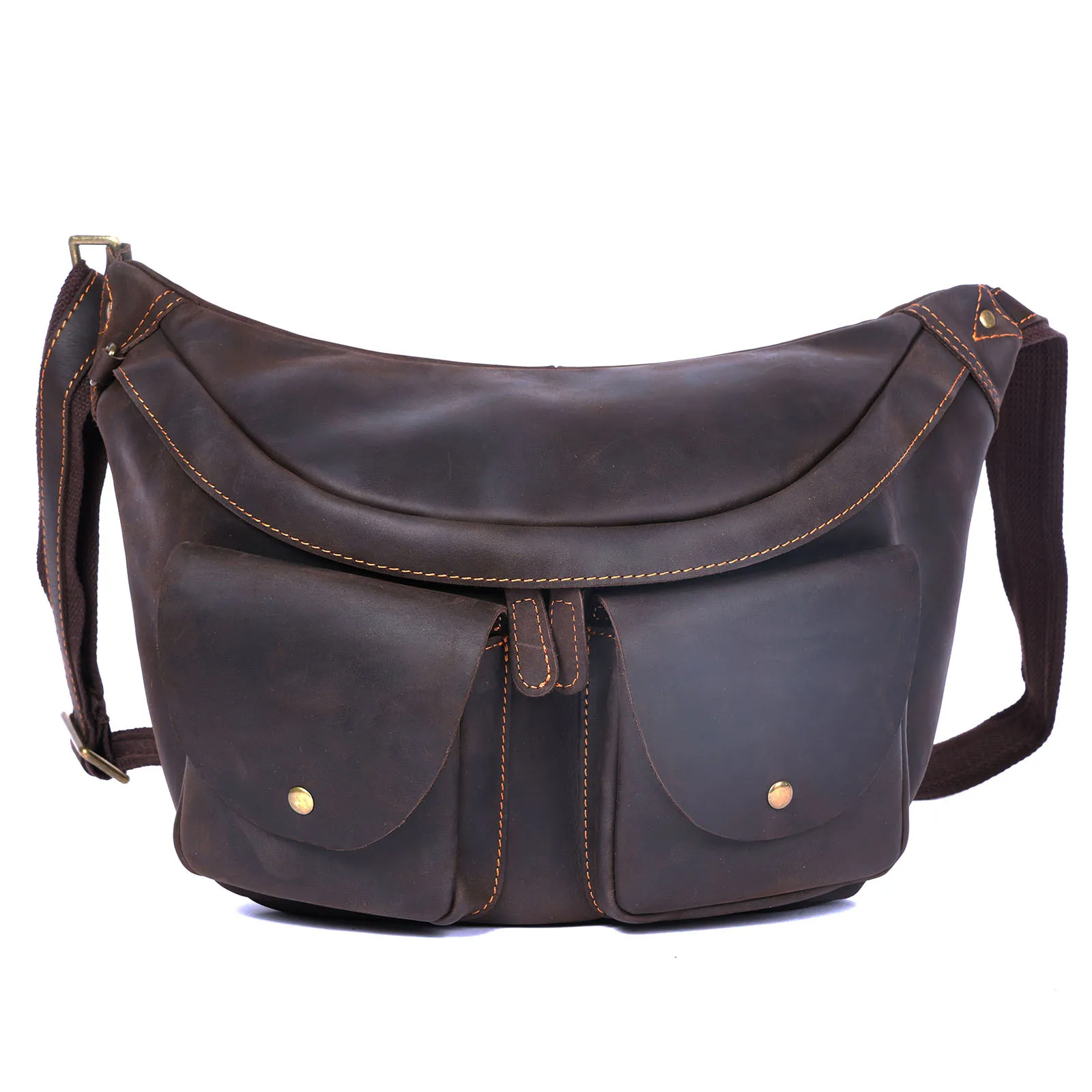 outdoor travel luxury first layer cowhide men's chest bag vintage genuine leather large-capacity motorcycle crossbody bag