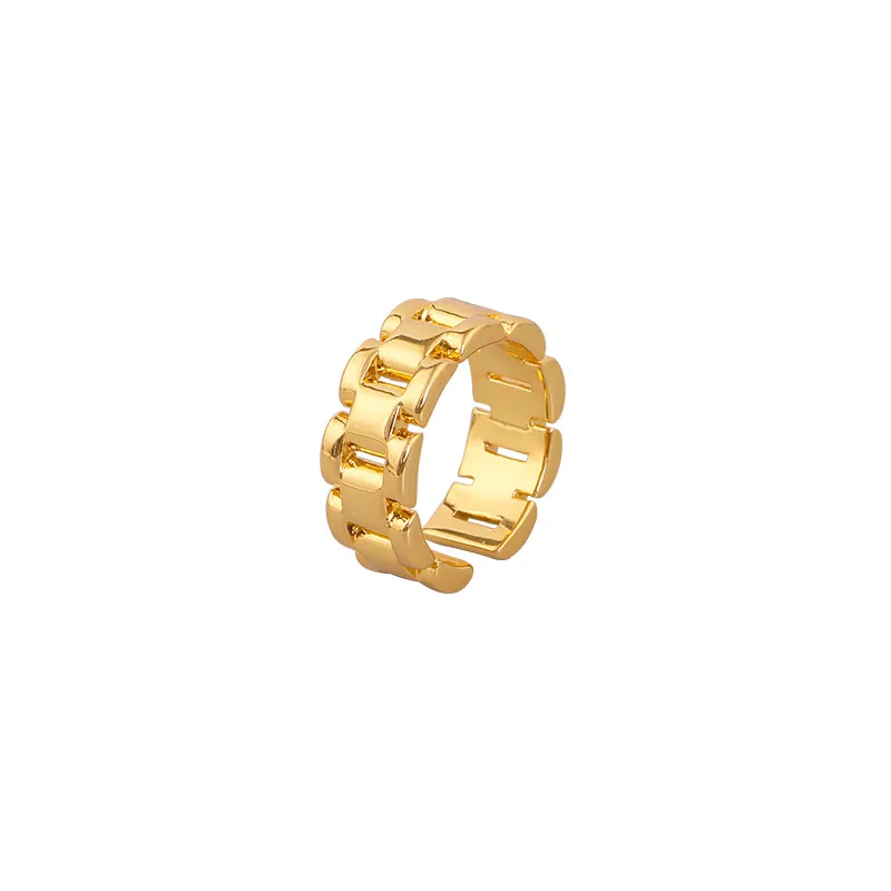 

Brass With 18 K Gold Chained Band Open Rings Women Jewelry Punk Party Designer Club Cocktail Party Japan Korea Fashion