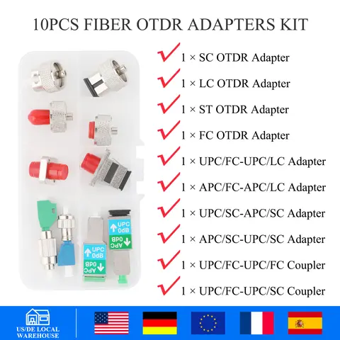 US Premium 10-in-1 OTDR Fiber Optic Adapter Kit SC/FC/ST/LC/UPC/APC Compatible Includes Case for Easy Storage & Field Testing